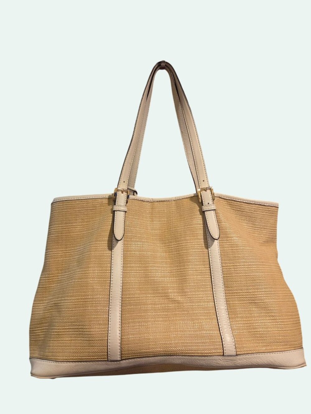 Michael Kors Straw & Leather Tote W/Gold Hardware Jet-Set Glamour Boho City Chic - Picture 5 of 12